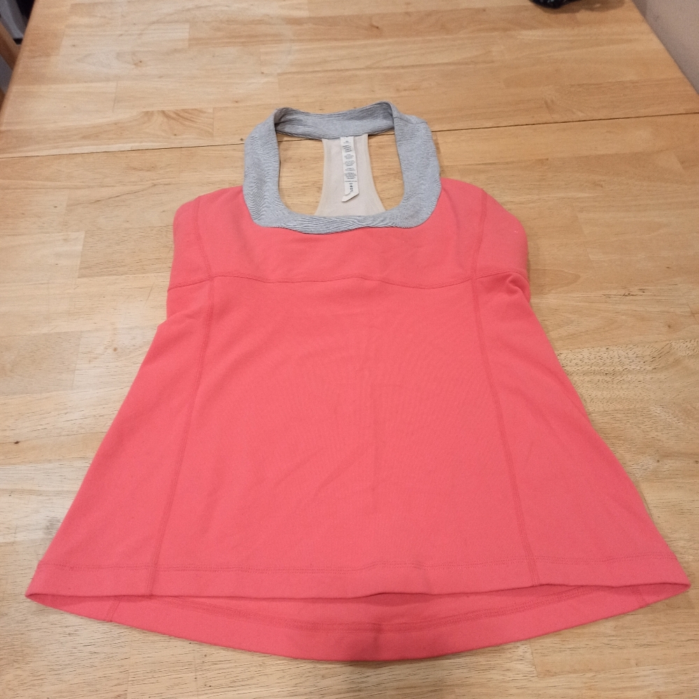 Lululemon Peach / Gray Racerback Tank Top Built In Shelf Bra Active Yoga Size 8 - Picture 2 of 14